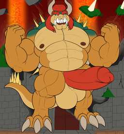 anthro balls big_balls big_muscles big_penis erection genitals growth hair horn huge_balls huge_muscles huge_penis hyper hyper_balls hyper_genitalia hyper_penis macro muscle_growth musclegut muscular nude penis red_hair arcwuff mario_bros nintendo super_smash_bros. bowser giga_bowser koopa reptile scalie turtle hi_res