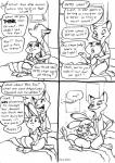 anthro barefoot bed black_and_white buckteeth canid canine clothed clothing comic cuddling dialogue disney duo english_text eric_schwartz eye_contact feet female fox furniture hi_res humor judy_hopps lagomorph laugh leporid line_art long_ears looking_at_another male mammal monochrome motion_lines nick_wilde offscreen_character on_bed predator/prey rabbit red_fox romantic romantic_couple speech_bubble surprise teeth text true_fox zootopia