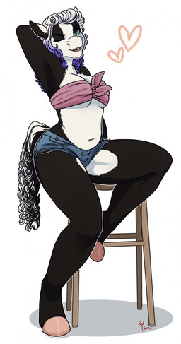anthro breasts clothed clothing female heart_symbol looking_at_viewer open_mouth smile solo under_boob redpixie equid equine horse mammal hi_res