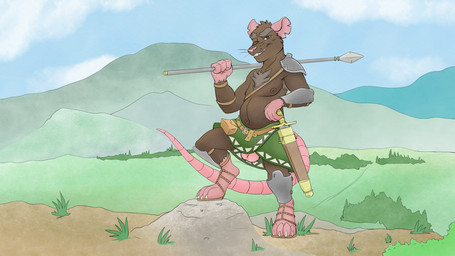 age_difference anthro armor armor_plates balls bottomwear bracers brown_body brown_eyes brown_fur clothed clothing footwear fur genitals greaves holding_object holding_weapon kilt male melee_weapon mountain mountain_background nature nature_background older_male outside overweight overweight_anthro overweight_male pauldron peeking_balls polearm rat_tail sandals scabbard sheathed_sword sheathed_weapon shoes skirt sky smile solo spear sword tail topless weapon furfragged kossas_(leinglo) mammal murid murine rat rodent 16:9 digital_media_(artwork) hi_res widescreen