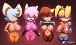 amy_rose archie_comics areola bat big_breasts blonde_hair breasts brown_body bunnie_rabbot clothed clothing clothing_lift clothing_pull cybernetic_arm cybernetic_leg cybernetic_limb cybernetics cyborg eulipotyphlan eyeless female genitals group hair hair_over_eyes hedgehog hi_res humanoid intimidation lagomorph leporid machine mammal minus8 nipples nude obscured_eyes open_clothing open_mouth open_shirt open_topwear partially_clothed pink_areola pink_body pink_hair pink_nipples pussy rabbit rodent rouge_the_bat sally_acorn sciurid sega shirt shirt_lift shirt_pull smile sonic_the_hedgehog_(archie) sonic_the_hedgehog_(comics) sonic_the_hedgehog_(series) standing topwear topwear_pull white_hair
