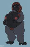 anthro breasts eyewear female glasses looking_at_viewer nipples nude overweight overweight_anthro overweight_female pubes smile solo standing dbd ape gorilla haplorhine mammal primate