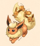2022 ambiguous_gender brown_body brown_ears brown_fur brown_tail eevee eeveelution feral flareon fluffy fur generation_1_pokemon group koike_09 larger_ambiguous nintendo open_mouth open_smile orange_body orange_ears orange_fur pawpads pink_pawpads pink_tongue pokemon pokemon_(species) size_difference smaller_ambiguous smile tail tongue trio two_tone_tail