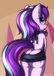 abstract_background anthro anthrofied bare_back blush bottomless butt butt_cleavage clothed clothing cutie_mark dock_(anatomy) female hair horn looking_at_viewer multicolored_hair smile solo sweater tail topwear virgin_killer_sweater duop-qoub friendship_is_magic hasbro meme_clothing my_little_pony mythology starlight_glimmer_(mlp) equid equine mammal mythological_creature mythological_equine unicorn 2017 hi_res meme