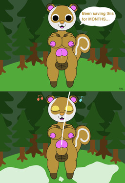 anthro balls big_balls blissful bodily_fluids breasts cum cum_pool cumshot dendrophilia dialogue ejaculation erection female forest genital_fluids genitals glans hand_on_breast herm intersex leaking_cum nude penis plant reproduction singing standing tail text throbbing throbbing_penis tree rubidiumnitride animal_crossing nintendo sylvana_(animal_crossing) mammal rodent sciurid tree_squirrel absurd_res comic english_text hi_res