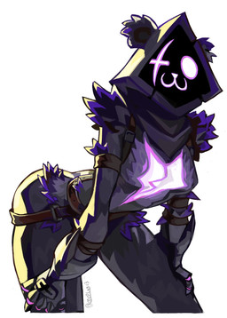 :3 anthro armor backlighting claws clothing eye_scar facial_scar female gauntlets gloves hands_on_legs hands_on_own_legs handwear hood leaning leaning_forward light one_eye_closed purple_body scar shadow_face simple_background solo straps white_background mr_plagu3 epic_games fortnite raven_team_leader bear mammal hi_res lighting portrait signature three-quarter_portrait