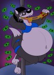 anthro belly belly_expansion belly_tuft big_belly big_breasts black_hair black_nose bra breasts clothing eating eating_food expansion falling_money feet female food front_view fur grey_body grey_fur hair holding_food holding_object huge_belly huge_thighs looking_at_viewer looking_pleasured money multicolored_body navel overweight overweight_female pizza pole solo stripper stripper_clothes stripper_pole thick_thighs tongue tongue_out tuft two_tone_body underwear white_body white_fur wide_hips wolf_tail furrylovepup_v2 canid canine canis mammal wolf hi_res male_(lore)