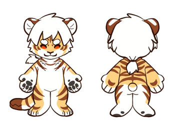 anthro back_stripes black_pawpads brown_body brown_fur brown_stripes brown_tail countershading featureless_crotch front_view fur hair male mouth_closed nude orange_body orange_fur orange_tail pawpads rear_view red_hair simple_background simple_eyes solo standing striped_arms striped_legs stripes tail unsigned white_background white_body white_fur white_hair white_tail asnnonaka zach_(asnnonaka) felid mammal pantherine tiger 11:8 full-length_portrait portrait