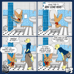 anthro bathroom clothing dialogue electronics hoodie humor male phone pooping shower sink text toilet toilet_paper topwear ariesartist ben_(ariesartist) roger_(ariesartist) bird_dog canid canine canis domestic_dog fennec_fox fox hunting_dog labrador mammal retriever true_fox alpha_channel comic english_text hi_res