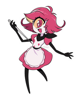 1_eye blush blush_stickers clothed clothing dress female not_furry sewing_needle simple_background solo white_background enaic31 hazbin_hotel hellaverse niffty_(hazbin_hotel) cyclops demon demon_humanoid humanoid 2026 digital_media_(artwork) hi_res