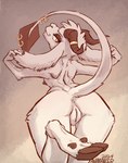 accessory anthro anus areola female floppy_ears fur furgonomics furry-specific_piercing genitals half-closed_eyes headgear holding_both_ears hooves horn horn_jewelry horn_ring jewelry looking_back narrowed_eyes nipples nude on_one_leg piercing pussy rear_view ring ring_(jewelry) ring_piercing simple_background solo spade_tail standing tail tail_accessory tail_jewelry tail_piercing tail_ring tail_ring_(piercing) white_body white_fur yellow_eyes animancer nil bovid caprine goat mammal 2024 hi_res