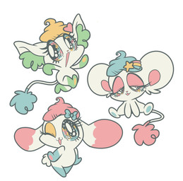 accessory alternative_fashion ambiguous_gender anthro bangs big_eyes blue_hair bow_ribbon chibi eyelashes fairy_kei glistening glistening_eyes gloves_(marking) group hair hair_accessory hair_bow hair_ribbon hairclip j-fashion leg_markings lidded_eyes markings nude paws pink_hair ribbons round_ears scut_tail short_tail socks_(marking) star tail tail_tuft toony trio tuft white_body kyrakupetsky peropero_sparkles cune_(peropero_sparkles) melo_(peropero_sparkles) rue_(peropero_sparkles) alien domestic_cat felid feline felis lagomorph leporid mammal mouse murid murine rabbit rodent 2019 hi_res pastel_theme