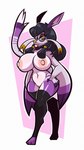 anthro areola big_breasts black_hair blep breasts clothing eyewear female genitals glasses hair hand_on_hip huge_breasts legwear nipples pussy solo thick_thighs thigh_highs tongue tongue_out wolito nintendo pokemon generation_5_pokemon mienshao pokemon_(species) absurd_res hi_res