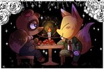 anthro blue_eyes blush brown_body brown_fur clothing date duo food fur male male/male necktie orange_body orange_fur pasta romantic romantic_ambiance spaghetti suit shandrawaka animal_crossing nintendo crazy_redd tom_nook_(animal_crossing) canid canine fox mammal raccoon_dog tanuki hi_res