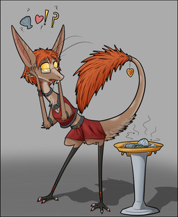 anthro belt bodily_fluids bottomwear breasts clothing eyewear female glasses grey_background heart_symbol interrobang rectangular_glasses red_bottomwear red_clothing red_skirt saliva simple_background skirt solo standing surprised yellow_sclera valsalia out-of-placers mammal yinglet 2016 digital_media_(artwork)