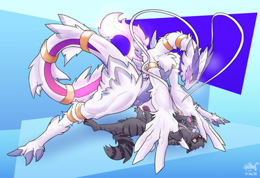 anthro bodily_fluids claws dominant dominant_female duo eye_contact female fur genital_fluids genitals glans grey_body grey_fur humanoid_genitalia humanoid_penis larger_female long_neck long_tail looking_at_another male male/female pawpads penis size_difference smaller_male tail thick_thighs vaginal vaginal_fluids white_body white_fur chorsinnell39 mythology nintendo pokemon domestic_cat dragon felid feline felis furred_dragon furred_scalie generation_2_pokemon generation_5_pokemon hybrid legendary_pokemon lugia mammal mythological_creature mythological_scalie pokemon_(species) reshiram scalie hi_res