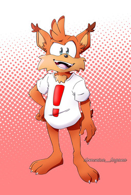 3_toes anthro barefoot bottomless bottomless_anthro claws clothed clothing feet finger_claws fur male open_clothing open_mouth open_shirt open_topwear orange_body orange_fur paws plantigrade shirt shirt_only solo t-shirt t-shirt_only teeth text toe_claws toes topwear topwear_only domenica_lagana atari bubsy_(series) bubsy_4d bubsy_bobcat bobcat felid feline felis lynx mammal hi_res