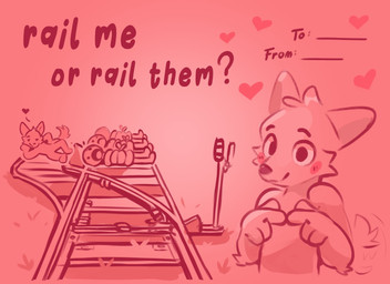 blush blush_lines eyebrows fur gesture greeting_card group heart_symbol humor index_to_index letter lying male on_ground on_side smile smirk tail tail_motion tailwag text white_body white_fur carleaux_(artist) boy_kisser_(meme) trolley_problem english_text hi_res meme