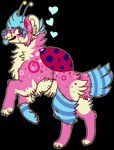 ambiguous_gender antennae_(anatomy) blue_hair blue_nose blue_outline blue_tongue claws digitigrade feral feral_with_hair fur green_eyes hair heart_symbol markings on_hind_legs outline paws pink_body pink_fur round_ears simple_background snout solo sparklefur spots spotted_body spotted_fur surgical_suture tail tan_body tan_fur tan_inner_ear tongue tongue_out transparent_background whisker_spots jaspering canid canine duskky mammal patchwork_creature 2018 adobe_photoshop_(artwork) alpha_channel digital_drawing_(artwork) digital_media_(artwork) flat_colors full-length_portrait portrait watermark