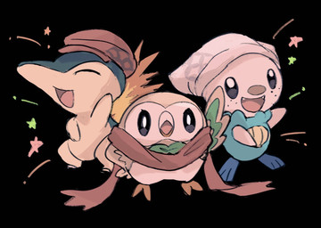 ambiguous_gender anthro beak blue_eyes clothing eyes_closed fangs feathered_wings feathers feral freckled_face freckles group hat headgear headwear multicolored_body open_beak open_mouth scarf simple_background star_symbol tan_body tan_feathers teeth tongue trio two_tone_body wings 1south3927 nintendo pokemon pokemon_legends_arceus avian bird cyndaquil generation_2_pokemon generation_5_pokemon generation_7_pokemon oshawott owl pokemon_(species) rowlet 2022 hi_res