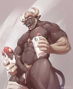 abs anthro areola balls beard biped bodily_fluids brown_balls brown_body brown_eyes brown_fur container cum cum_drip cum_in_a_cup cum_in_container cum_on_balls cum_on_hand cum_on_penis cup dripping facial_hair facial_piercing fur genital_fluids genitals gloves_(marking) hair holding_container holding_cup holding_object holding_penis horn humanoid_genitalia humanoid_penis leg_scar male markings muscular muscular_anthro muscular_male nipples nose_piercing nose_ring nude open_mouth pecs penis piercing pubes ring_piercing scar simple_background solo teeth baiyushou nathaniel_(baiyushou) bovid bovine cattle mammal 2021 dated hi_res