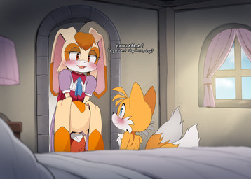 anthro biped black_nose blue_eyes blush dialogue female fur group male multicolored_body multicolored_fur open_mouth orange_body orange_fur orange_tail question_mark smile tail tan_body tan_fur text tongue trio white_body white_fur white_tail dagasi sega sonic_the_hedgehog_(series) cream_the_rabbit miles_prower vanilla_the_rabbit canid canine fox lagomorph leporid mammal rabbit 2025 english_text hi_res japanese_text