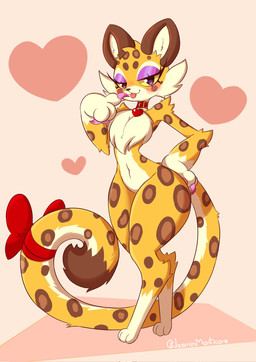 accessory anthro chest_tuft claws collar countershading female fur furgonomics heart_symbol holidays markings nude solo spots spotted_body spotted_fur tail tail_accessory tongue tongue_out tuft wide_hips jasminthemanticore kirby_(series) kirby_and_the_forgotten_land nintendo valentine's_day clawroline felid leopard mammal pantherine 2022 hi_res