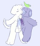 anthro balls big_balls big_penis bodily_fluids duo frottage genital_fluids genitals hug humanoid_genitalia humanoid_penis kissing leaf male male/male penile penis precum saliva sex simple_background simple_coloring vein veiny_penis memberofdragon discord_dog wumpus canid canine canis domestic_dog mammal unknown_species colored hi_res