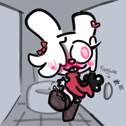 accessory anthro bathroom blush blush_lines blush_stickers bow_ribbon buckteeth bulge butt clothed clothing crossdressing egg_vibrator femboy fishnet_clothing fishnet_legwear fur glory_hole gloves hair hair_accessory hair_bow hair_over_eye hair_ribbon handwear heart_eyes heart_symbol homophobic_slur latex latex_clothing latex_gloves latex_handwear legwear lipstick makeup male panties pink_nose red_clothing red_sweater red_topwear ribbons sex_toy solo sweater tally_marks teeth topwear underwear vibrating vibrator western_tally_marks white_body white_fur ruby_rabbit ruby_rabbit_(character) lagomorph leporid leproid mammal rabbit hi_res