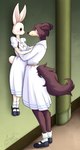 2022 against_surface against_wall anthro assertive_female beastars blush brown_body brown_fur canid canine canis clothed clothing detailed_background domestic_rabbit dress duo dwarf_rabbit eye_contact female fur haru_(beastars) hi_res holding_person humor inside juno_(beastars) lagomorph larger_female leporid looking_at_another mammal meme netherland_dwarf_rabbit oryctolagus rabbit scarlet-spectrum school school_uniform signature size_difference smaller_female smile tall_woman_lifting_short_woman uniform white_body white_fur wolf