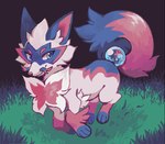 ambiguous_gender blue_eyes closed_smile feral fluffy fluffy_tail fur fusion grass mouth_closed navel paws plant pokemon_fusion pupils quadruped smile solo tail white_sclera flavia-elric nintendo pokemon generation_5_pokemon generation_8_pokemon hybrid pokemon_(species) thievul zoroark 2023