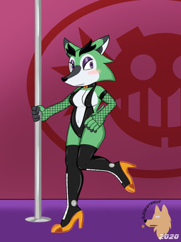 anthro armwear blush boots choker clothing collar dancing female fishnet_armwear fishnet_clothing footwear fur gloves green_body green_fur handwear high_heeled_boots high_heels horn jewelry lingerie necklace pole pole_dancing purple_eyes shoes solo stripper_pole tight_clothing djcoyoteguy archie_comics sega sonic_the_hedgehog_(archie) sonic_the_hedgehog_(comics) sonic_the_hedgehog_(series) clove_the_pronghorn mammal pronghorn 3:4 hi_res