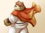 anthro black_nose bottomwear brown_body brown_fur butt clothing fur humanoid_hands kemono male overweight overweight_anthro overweight_male pants simple_background solo kuremura62213 sengoku_puzzle saigou_shirou bear mammal 2021