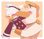 4_fingers anthro beak blush border clothed clothing duo eyes_closed feathers fingers hat headgear headwear heart_symbol kissing male male/male pink_blush simple_background smile white_body white_border white_feathers some-dumb-lesbian-bitch disney ducktales ducktales_(2017) donald_duck storkules anatid anseriform avian bird duck 2019