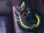 anthro athletic bed bodily_fluids claws clothing cuddling duo furniture hug human_on_anthro interspecies licking long_tail lying male male/male muscular saliva size_difference spooning tail tongue tongue_out underwear plussun ralph_(mrdarkseed) alligator alligatorid crocodilian human mammal reptile scalie 4:3