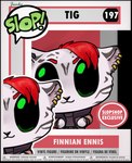 anthro big_eyes border ear_piercing funko fur green_eyes hair piercing red_hair striped_body striped_fur stripes text transparent_border white_body white_fur lostwisdom finnian_ennis felid mammal pantherine tiger alpha_channel english_text