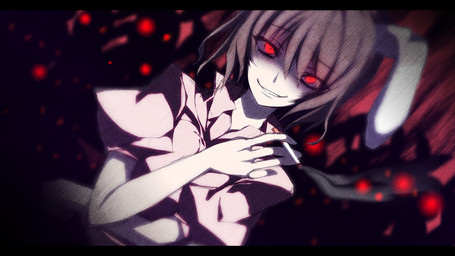 ambiguous_gender animal_ears biped black_border border brown_hair cigarette clothed clothed_female clothed_humanoid clothing crowd detailed_background dutch_angle female feral front_view glowing glowing_eyes group hair holding_cigarette holding_object looking_at_viewer narrowed_eyes red_eyes smile smiling_at_viewer smirk smirking_at_viewer smoke smoking smoking_cigarette solo_focus tan_body tan_skin ahirusakuretu touhou tewi_inaba animal_humanoid humanoid lagomorph lagomorph_humanoid leporid_humanoid mammal mammal_humanoid rabbit_humanoid 2012 digital_drawing_(artwork) digital_media_(artwork) half-length_portrait letterbox portrait