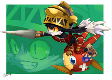 anthro biped duo feral knight lancing male riding ring smile straddling warrior shaolin_bones bandai_namco klonoa_(series) klonoa domestic_cat felid feline felis mammal moo_(klonoa) waddling_head digital_media_(artwork)