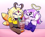 anthro beverage blush clothed clothing date duo female female/female food forehead_gem gem hair head_gem heart_symbol horn insect_wings milkshake romantic romantic_ambiance romantic_couple smile wings stickerdust6_(artist) omira_(e_chaotix_artz) vespi_(e_chaotix_artz) alien angel arthropod demon demon_humanoid humanoid hybrid hymenopteran insect 6:5 digital_media_(artwork)