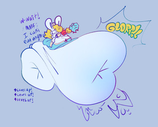 anthro belly belly_expansion big_belly big_breasts blue_background blue_inner_ear blush bottomless bottomless_anthro bottomless_female breasts cleavage clothed clothed_anthro clothed_female clothing crown deep_navel directional_arrow eating eating_star_bit expansion female female_anthro fur gameplay_mechanics hair hair_over_eye headgear huge_belly huge_breasts huge_thighs hyper hyper_belly hyper_thighs immobile interrupted_speech level_up long_ears long_hair morbidly_obese morbidly_obese_anthro morbidly_obese_female navel no_eyebrows noseless obese obese_anthro obese_female onomatopoeia overweight overweight_anthro overweight_female shirt simple_background sitting solo sound_effects star_bit tail teal_clothing teal_shirt teal_topwear teeth text thick_thighs topwear weight_gain white_body white_fur white_tail wide_eyed yelling octoguy mario_bros mario_plus_rabbids_sparks_of_hope nintendo raving_rabbids rayman_(series) super_mario_galaxy ubisoft rabbid_rosalina lagomorph mammal rabbid 2023 crossover digital_drawing_(artwork) digital_media_(artwork) english_description english_text flat_colors hi_res