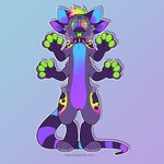 3_toes 4_arms 4_fingers anthro arms_bent beak black_clothing black_collar black_leggings black_legwear black_markings black_tail blue_body blue_fur blue_stripes cheek_tuft chest_tuft clothing collar collar_only drop_shadow facial_tuft fangs feet female fingers flat_chested forked_tongue front_view fur fur_markings gradient_background green_eyes green_hair green_pawpads green_sclera green_tongue grey_body grey_fur hair heterochromia leggings legwear long_tail looking_at_viewer markings mostly_nude_anthro mostly_nude_female multi_arm multi_limb multicolored_body multicolored_fur multicolored_hair nude orange_hair outline pawpads pink_eyes pink_hair purple_body purple_eyes purple_fur purple_inner_ear purple_stripes short_hair simple_background smile smiling_at_viewer solo spiked_collar spikes spiral_eyes standing striped_markings striped_tail stripes tail tail_markings teeth text toes tongue tongue_out toothed_beak tuft white_outline chotpot furby fan_character long_furby_(mojavemenace) furby_(species) long_furby 1:1 2020 artist_name colored dated digital_drawing_(artwork) digital_media_(artwork) shaded simple_shading