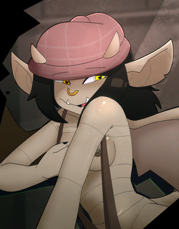 anthro breasts exposed_breasts facial_piercing fangs female heart_eyes heart_symbol nipple_slip nipples nose_piercing piercing solo suspenders teeth lunny_sketch deadlock_(game) valve ivy_(deadlock) gargoyle absurd_res hi_res