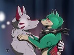 anthro blush boop duo feral fur hug male male/male nose_boop simple_background tokon_(artist) canid canine canis domestic_dog fox mammal shiba_inu spitz holding_(disambiguation) digital_media_(artwork) hi_res