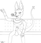 anthro balls dialogue genitals hairless humanoid_genitalia humanoid_penis jewelry looking_at_viewer male penis sitting solo spread_legs spreading tail furiousfox dragon_ball dragon_ball_super beerus domestic_cat felid feline felis hairless_cat mammal sphynx_(cat) absurd_res hi_res monochrome