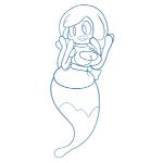1:1 big_breasts blue_and_white breasts clothed clothing dress female ghost hair monochrome not_furry quasi quasi-ghost simple_background smile solo spirit sweer-tomato tentacles waist_bow white_background