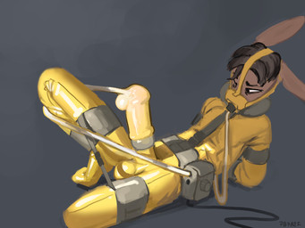 animal_genitalia animal_penis anthro bdsm bodily_fluids brown_body clothing cum cum_circulation cum_in_mouth cum_in_own_mouth cum_in_self cum_inside drinking drinking_cum drinking_own_cum ejaculation equine_genitalia equine_penis erection forced genital_fluids genitals grey_background hands_behind_back latex latex_clothing lying male male_anthro muzzle_(object) muzzled on_back one_eye_closed penile penis penis_milking penis_milking_machine restraints simple_background solo spreader_bar 7b7a2f mammal 4:3 absurd_res hi_res