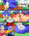 4:5 absurd_res adventures_of_sonic_the_hedgehog anthro areola big_breasts black_nose blue_body blue_eyes blue_fur blue_hair breast_grab breasts breezie_hedgebot_robotnik breezie_the_hedgehog clothed clothing cloudz comic dialogue digital_media_(artwork) english_text eulipotyphlan eyes_closed female fur gloves green_eyes group hair hand_on_breast handwear hedgehog hi_res machine male mammal nipples outside partially_clothed robot scratch_(adventures_of_sonic_the_hedgehog) sega sonic_the_hedgehog sonic_the_hedgehog_(series) speech_bubble superbunnygt text white_clothing white_gloves white_handwear