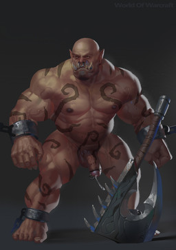 5_toes abs accessory axe balls barazoku battle_axe beard biceps big_muscles bodily_fluids brown_eyes chain cock_ring erection facial_hair facial_piercing fangs fantasy_axe fantasy_weapon feet fist genital_fluids genital_piercing genitals hairless humanoid_genitalia humanoid_penis humanoid_pointy_ears ineffective_censorship jewelry male melee_weapon musclegut muscular muscular_humanoid muscular_male navel nipples nose_piercing nose_ring not_furry nude pecs penis penis_accessory penis_jewelry penis_piercing piercing plantigrade pointy_ears precum prince_albert_piercing prisoner ring_piercing septum_piercing simple_background solo standing submissive submissive_male tattoo teeth toes tusks vein veiny_penis weapon tigari blizzard_entertainment warcraft garrosh_hellscream humanoid orc censored digital_media_(artwork) hi_res
