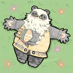 anthro blush chibi detailed_background duo fur high-angle_view machine male multicolored_body multicolored_fur overweight sleeping toony 15milk_samurai mihoyo zenless_zone_zero eous_(zenless_zone_zero) pan_yinhu bangboo bear giant_panda mammal robot 1:1 2025 full-length_portrait portrait