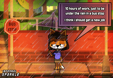 anthro clothed clothing female raining simple_background solo tail text infernalsparkle middlium emily's_mom_(middlium) canid canine mammal digital_media_(artwork) english_text hi_res